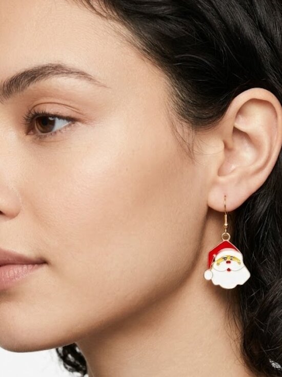 unbranded Jewelry - Santa Claus Dangle Earrings Stainless Steel Enamel 1.5" Drop Red White New OS